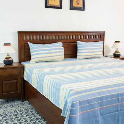 Blue - Jhiri Pure Handloom Cotton Double Bedcover (108 x 90 in)