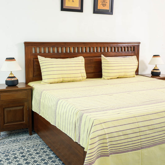 Yellow - Jhiri Pure Handloom Cotton Double Bedcover (108 x 90 in)