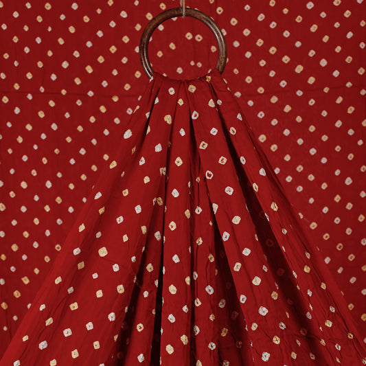 Cherry Red Kutch Bandhani Tie-Dye Modal Silk Fabric