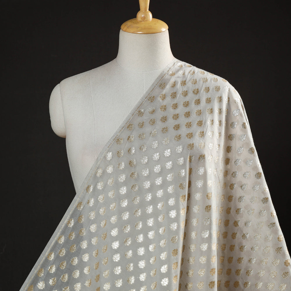 Banarasi Handwoven Cutwork Zari Buti Silk Cotton Fabric