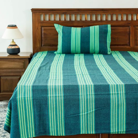 Green - Jhiri Pure Handloom Cotton Single Bedcover (103 x 60 in)