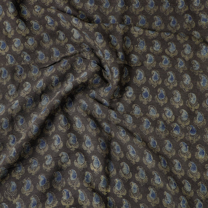 Brown - Ajrakh Block Printing Natural Dyed Pure Wool Precut Fabric (1.9 meter)