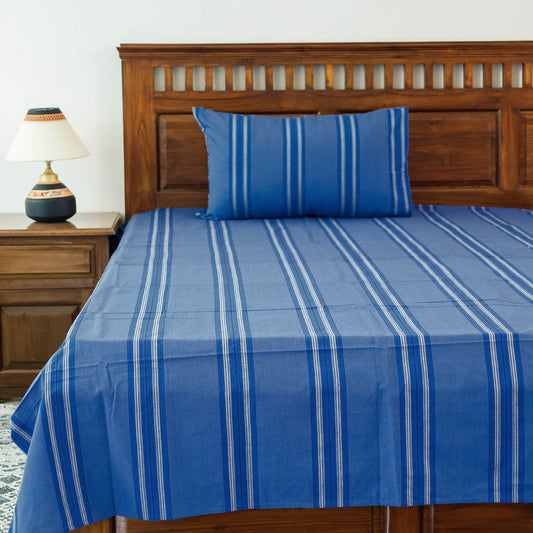 Blue - Jhiri Pure Handloom Cotton Single Bedcover (103 x 60 in)