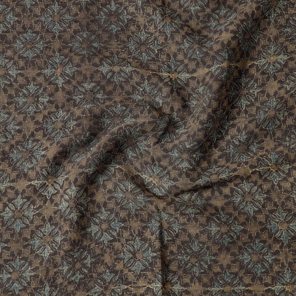 Brown - Ajrakh Block Printing Natural Dyed Pure Wool Precut Fabric (1 meter)