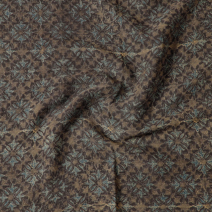 Brown - Ajrakh Block Printing Natural Dyed Pure Wool Precut Fabric (1 meter)