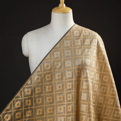 Brown - Pure Banarasi Handwoven Silk Cotton Zari Booti Fabric