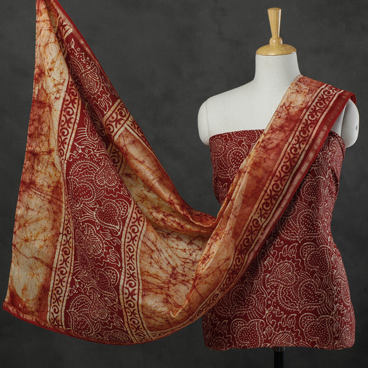 Maroon - 2pc Batik Block Printing Maheshwari Silk Suit Material Set