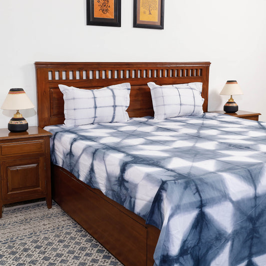 Grey - Shibori Tie Dye Pure Cotton Double Bed Cover with Pillow Covers (108 x 90 in)