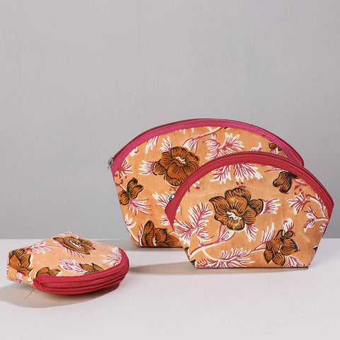  Orange Sanganeri Block Printing Cotton Toiletry Bags 
