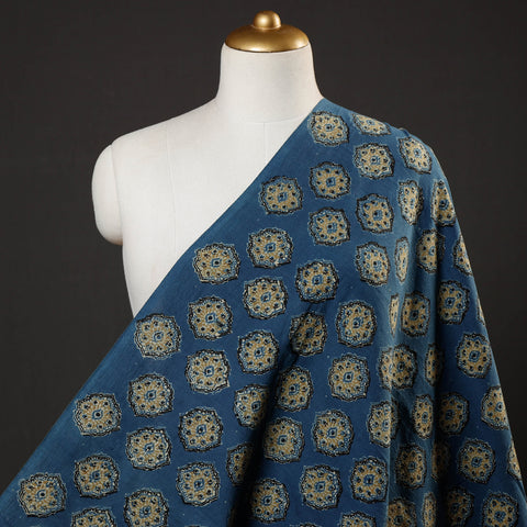 Blue - Patterned Ajrakh Hand Block Printed Cotton Fabric