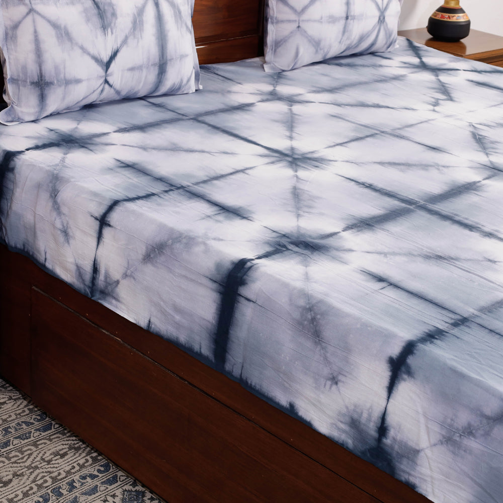 Grey Tie & Dye Cotton Double Shibori Bed Sheet Set