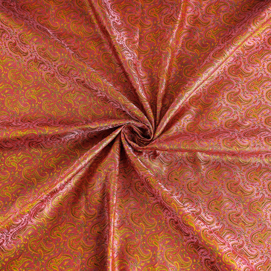 Orange - Pure Banarasi Handwoven Tanchoi Jamawar Semi Silk Fabric