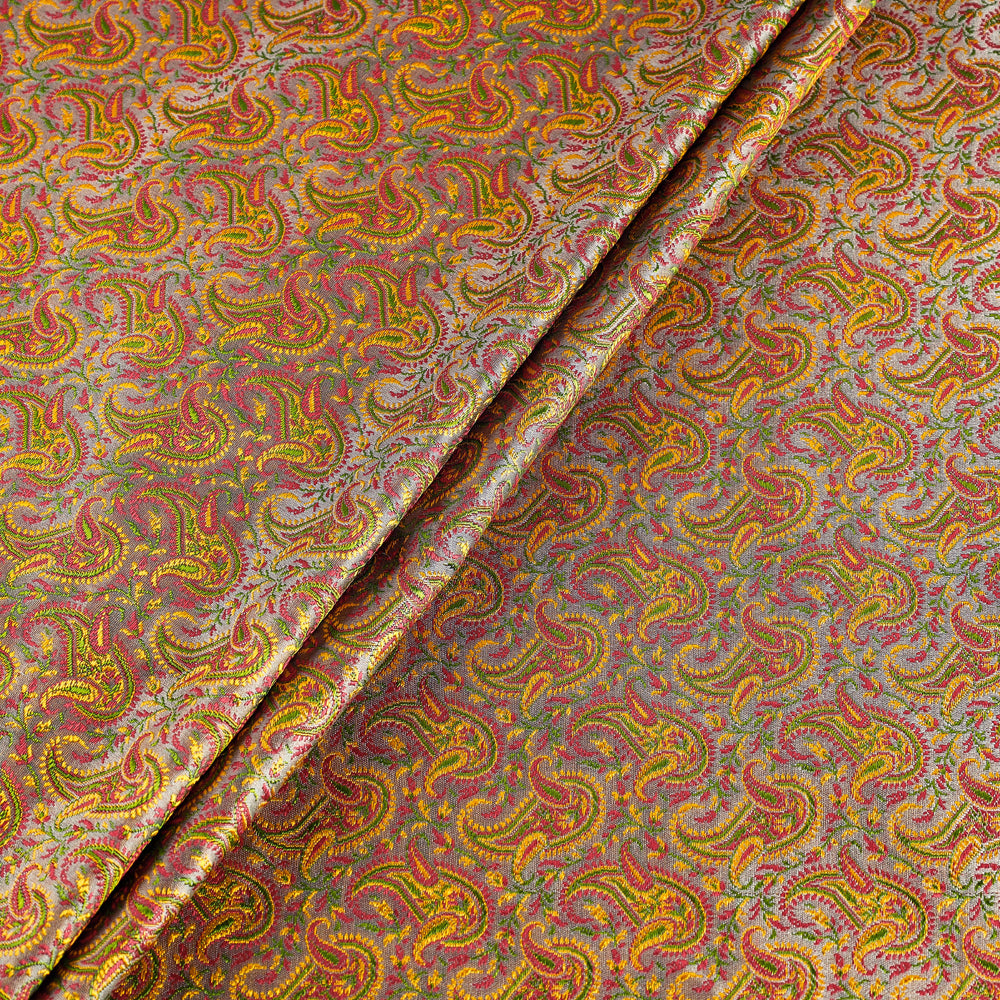 Brown - Pure Banarasi Handwoven Tanchoi Jamawar Semi Silk Fabric