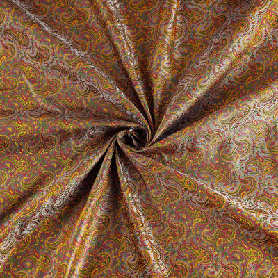 Brown - Pure Banarasi Handwoven Tanchoi Jamawar Semi Silk Fabric