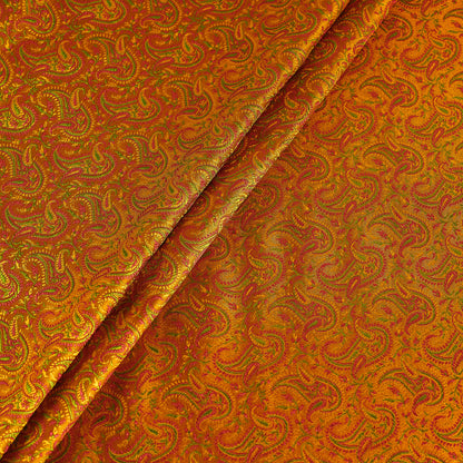 Yellow - Pure Banarasi Handwoven Tanchoi Jamawar Semi Silk Fabric