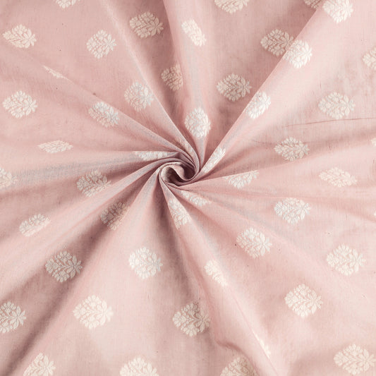 Pink - Pure Banarasi Handwoven Cutwork Buti Cotton Fabric