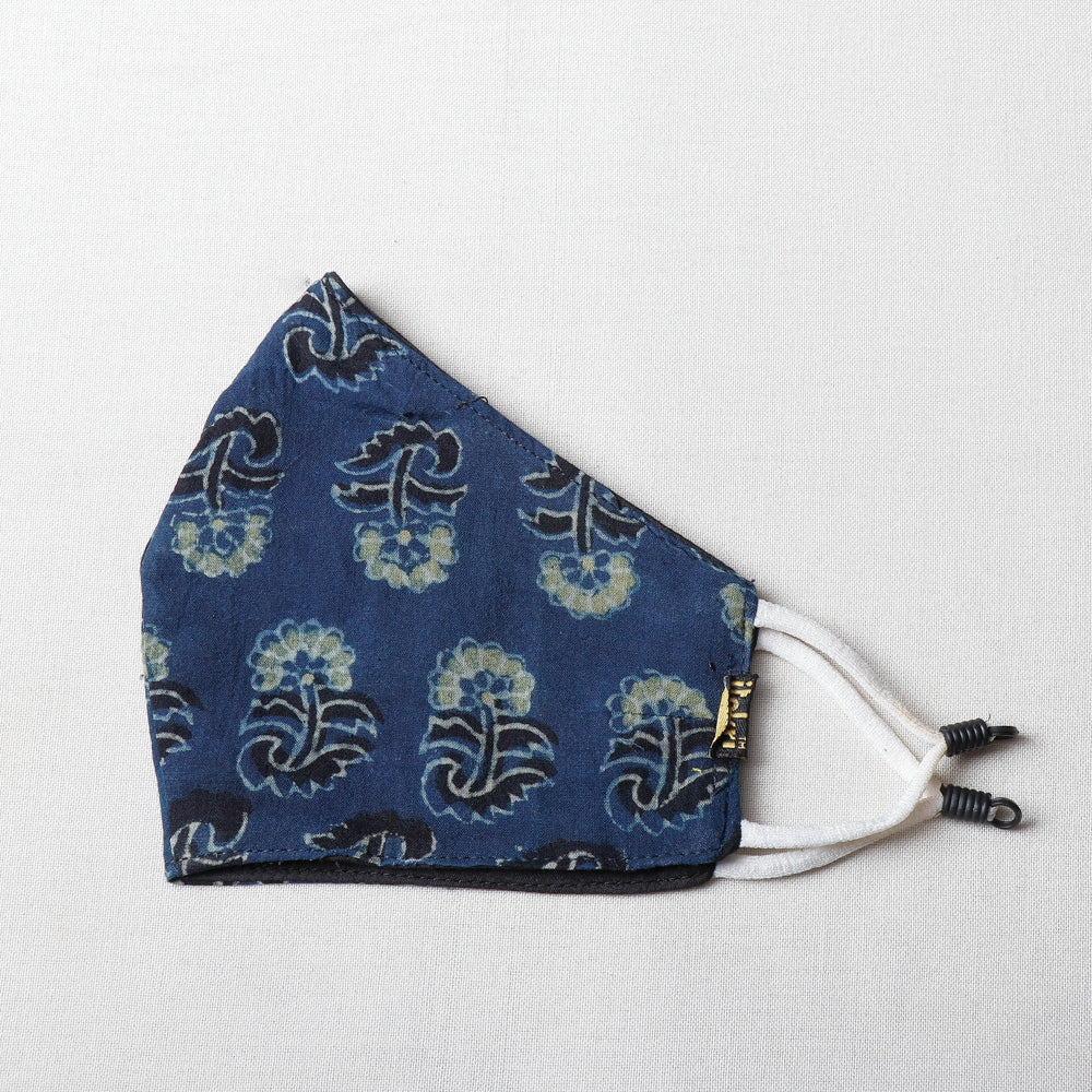  Ajrakh Block Printed Cotton 3 Layer Snug Fit Face Cover 