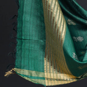  2pc Godna Handpainted Tussar Silk Suit Material with Zari Buta Dupatta 