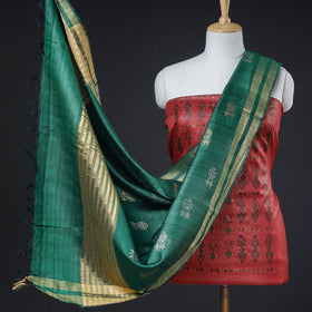  2pc Godna Handpainted Tussar Silk Suit Material with Zari Buta Dupatta 