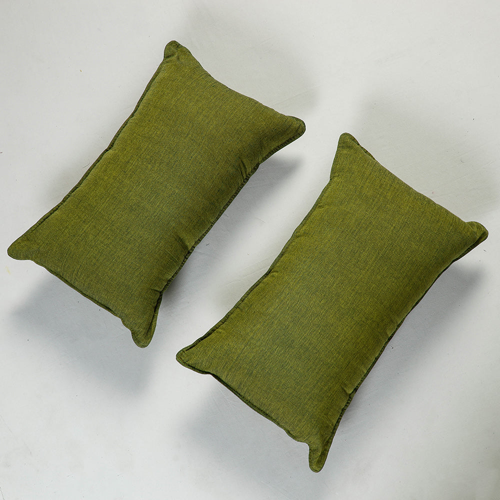 Green - Fine Cotton Handloom Set of 2 Pillow Covers (26 x 16 in)