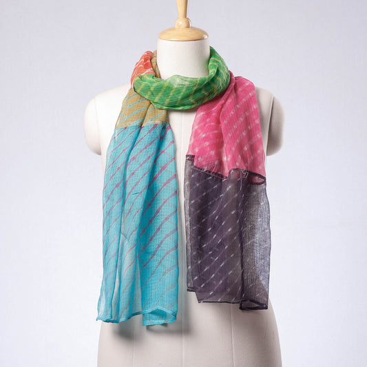 Leheriya Tie-Dye Patchwork Multicolor Kota Doria Cotton Stole