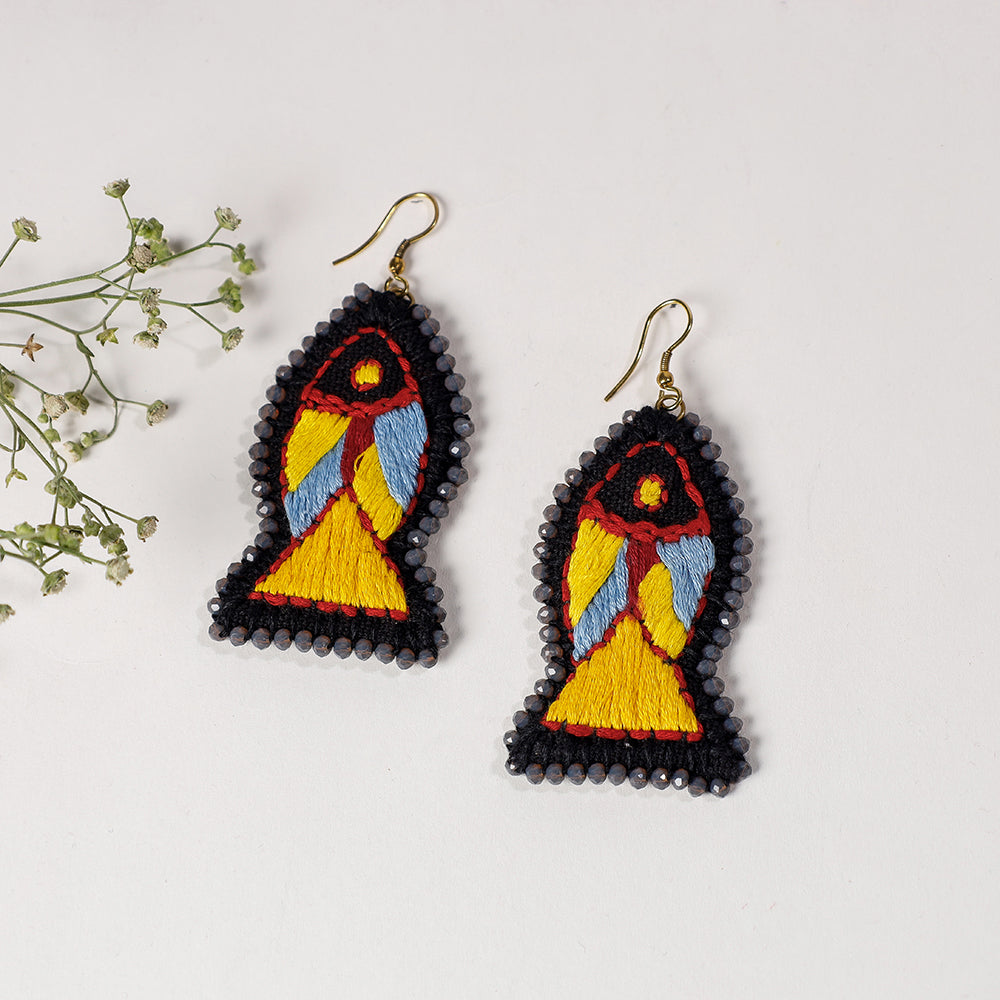 Hand Embroidery Fabart Beadwork Earrings by Rangila Dhaga