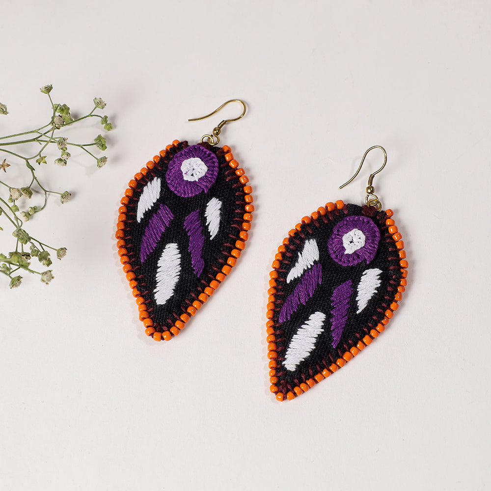 Hand Embroidery Fabart Beadwork Earrings by Rangila Dhaga