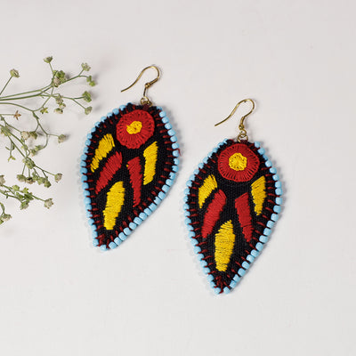 Hand Embroidery Fabart Beadwork Earrings by Rangila Dhaga