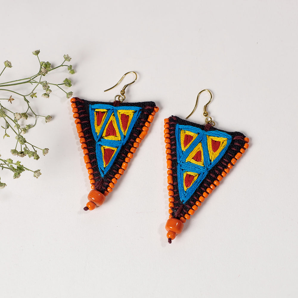 Hand Embroidery Fabart Beadwork Earrings by Rangila Dhaga