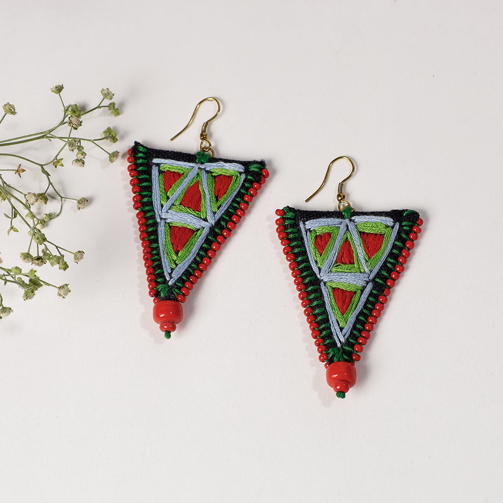 Hand Embroidery Fabart Beadwork Earrings by Rangila Dhaga