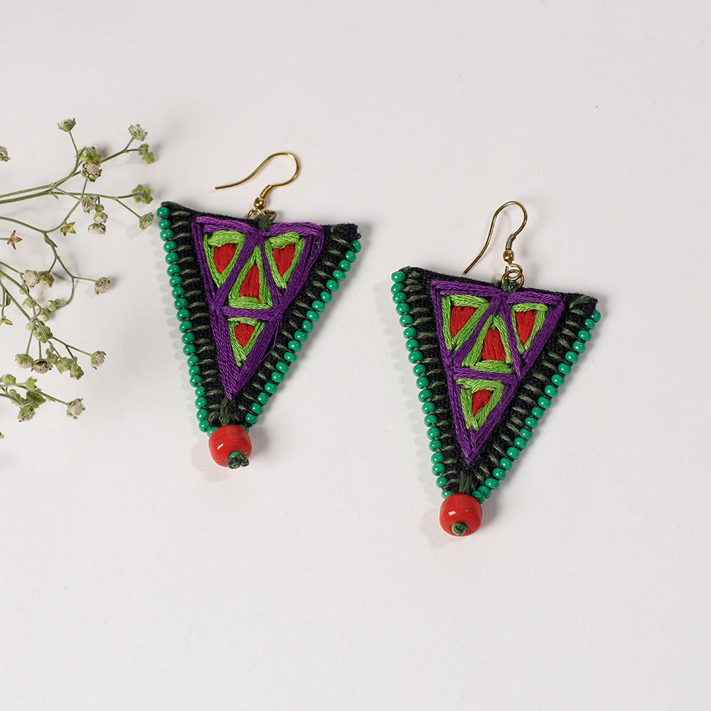 Hand Embroidery Fabart Beadwork Earrings by Rangila Dhaga