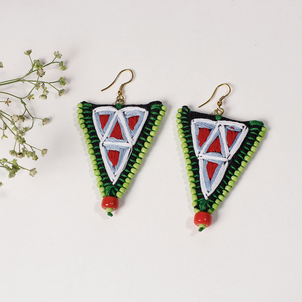 Hand Embroidery Fabart Beadwork Earrings by Rangila Dhaga