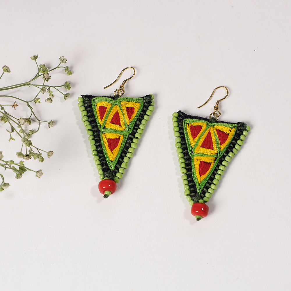 Hand Embroidery Fabart Beadwork Earrings by Rangila Dhaga