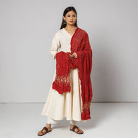 Kutch Chandrokhani Bandhani Tie-Dye Gajji Silk Dupatta with Zari Border