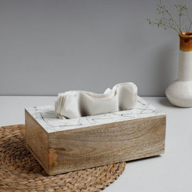Brown Handcrafted Mango Wooden Epoxy Resin Tissue Box 