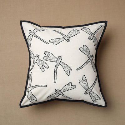 White - Bakhiya Tanka Embroidered Cotton Cushion Cover (16 x 16 in)