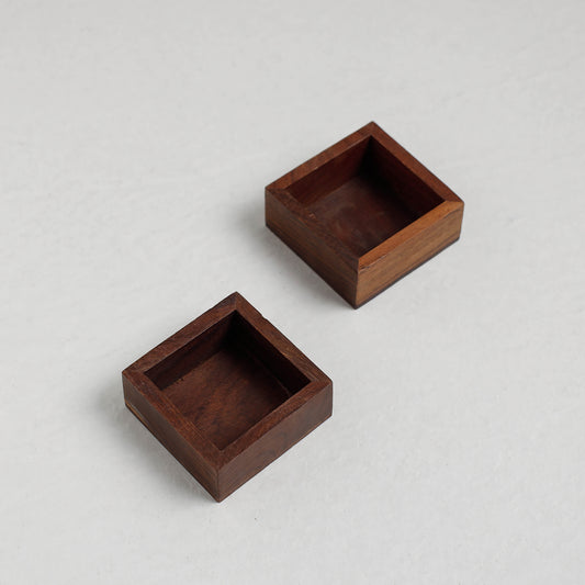 Set of 2 - Handcrafted Sheesham Wooden Square Bowls (2 x 2 in)