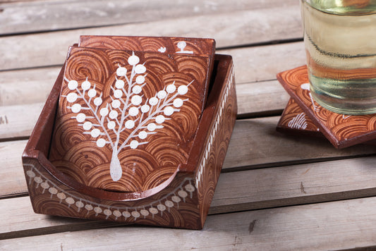 Warli Handpainted Wooden Coasters (Set of 6)