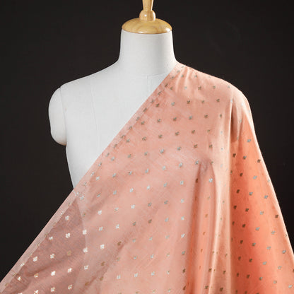 Orange - Pure Banarasi Handwoven Cutwork Badla Zari Buta Cotton Fabric