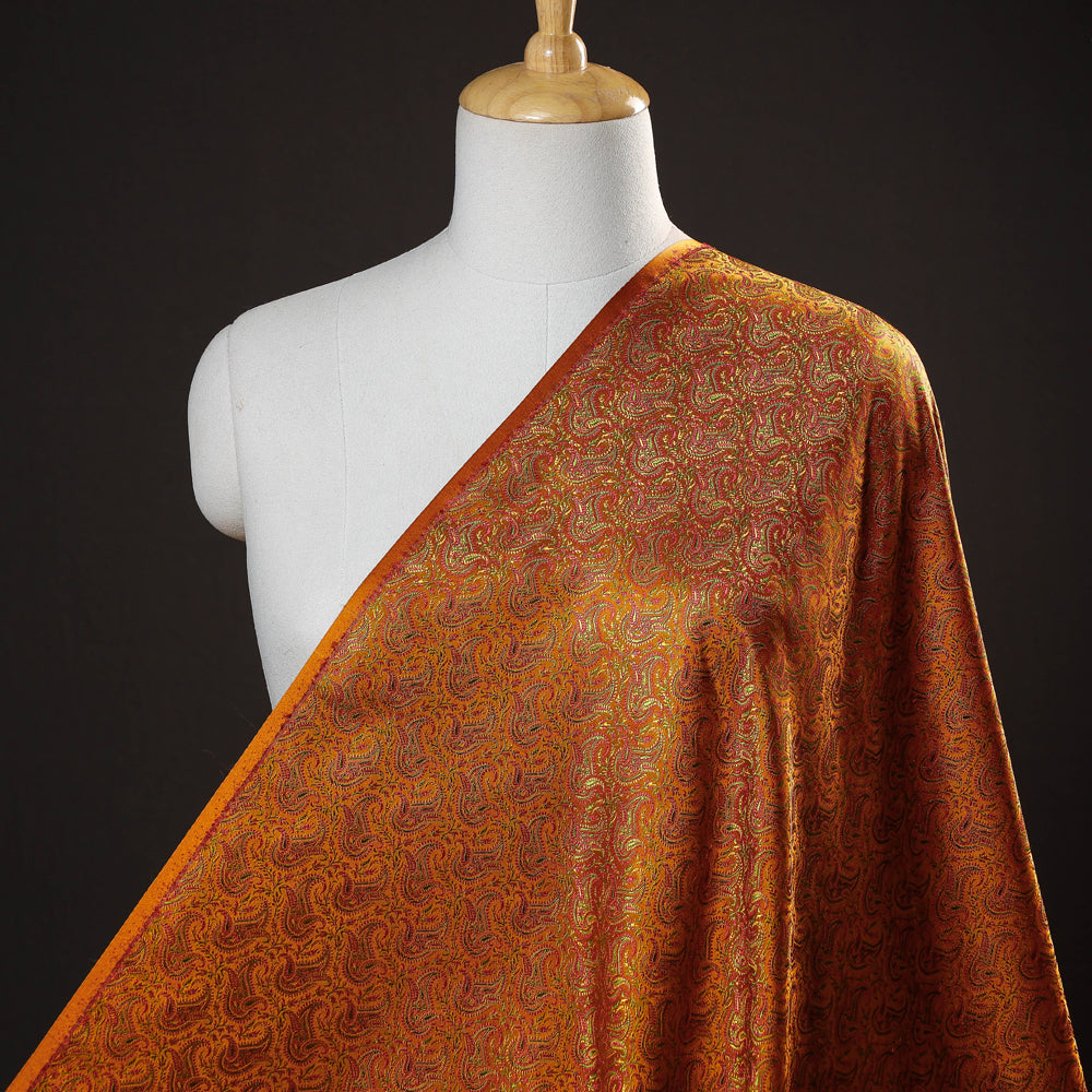 Yellow - Pure Banarasi Handwoven Tanchoi Jamawar Semi Silk Fabric