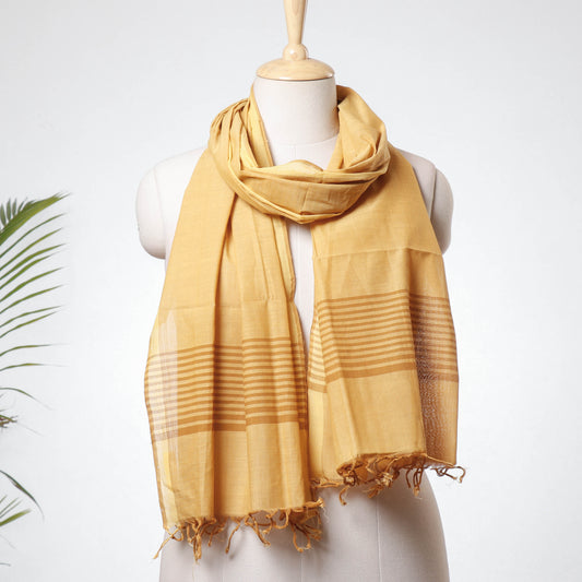 Yellow - Mangalagiri Pure Handloom Cotton Stole with Tassels