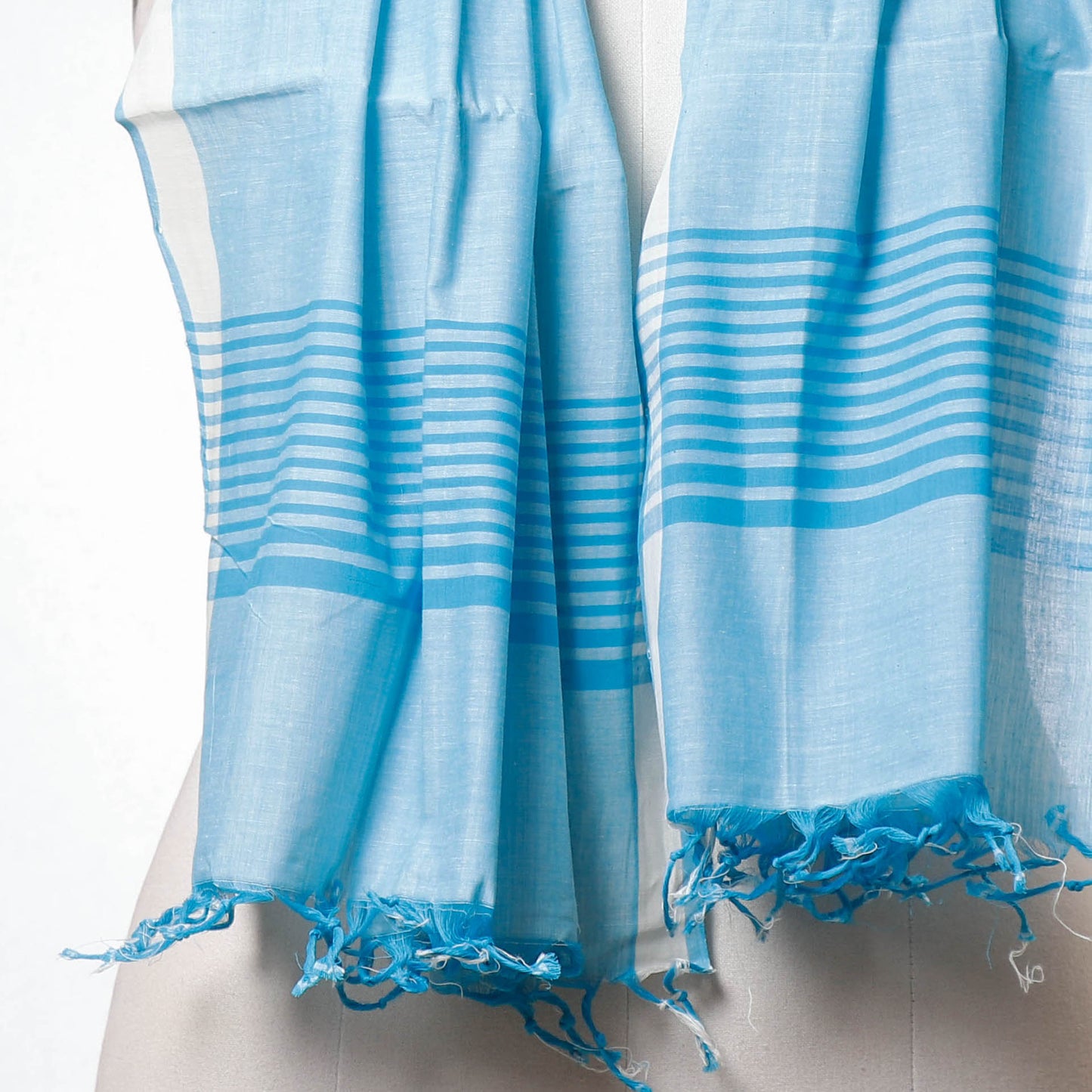 Blue - Mangalagiri Pure Handloom Cotton Stole with Tassels