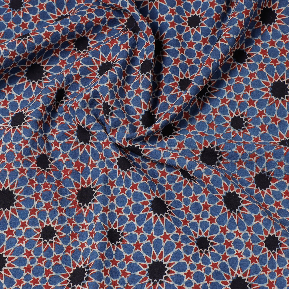 Blue - Ajrakh Block Printing Natural Dyed Cotton Precut Fabric (1.5 meter)