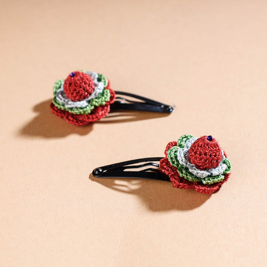 Samoolam Handmade Crochet Flower Hair Clips Set ❤ Cinnamon Rose