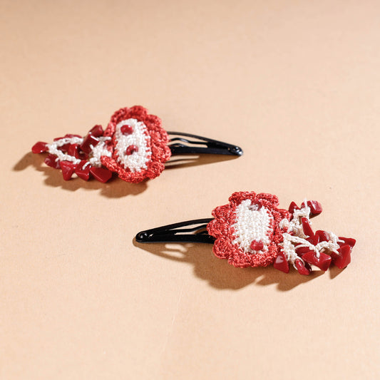 Samoolam Handmade Crochet Flower Hair Clips Set ❤ Red Clouds