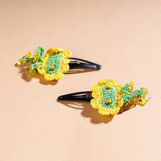 Samoolam Handmade Crochet Flower Hair Clips Set ❤ Yellow Clouds