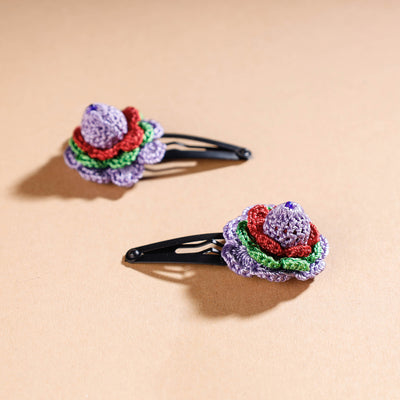 Samoolam Handmade Crochet Flower Hair Clips Set ❤ Forest Rose