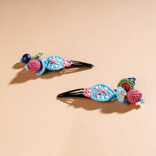 Samoolam Handmade Crochet Flower Hair Clips Set ❤ Sapphire Ladybird
