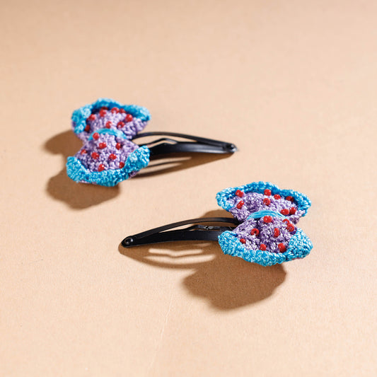Samoolam Handmade Crochet Flower Hair Clips Set ❤ Lilac Candy Bows