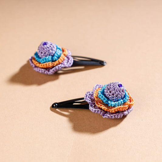 Samoolam Handmade Crochet Flower Hair Clips Set ❤ Lilac Rose